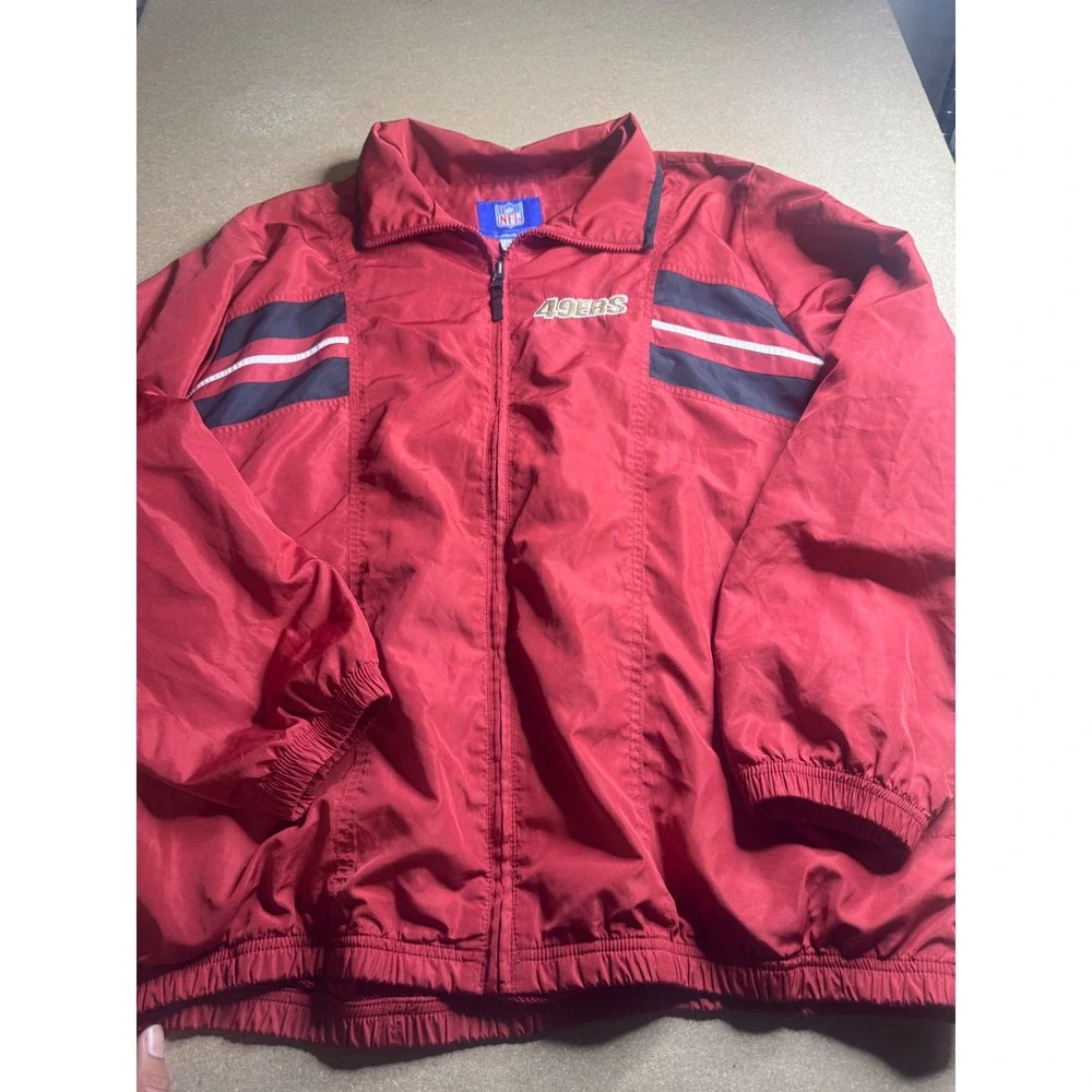 Reebok NFL San Francisco 49ers Windbreaker Jacket Red Mens L Full Zip Vintage